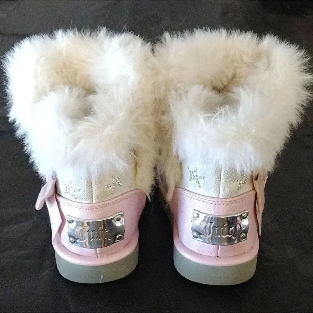 Y2K Juicy Couture Pink Lil Southgate Rhinestones Winter Fur Boots Toddler's SZ 5